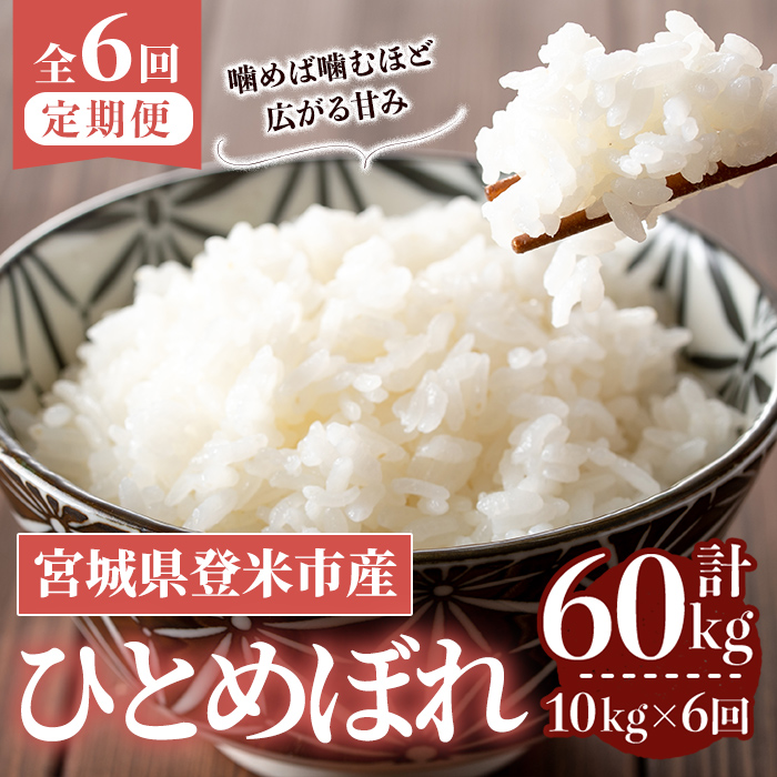 ≪令和7年産≫【6回定期便】ひとめぼれ 計60kg (10kg×6回配送) 登米市産 お米 おこめ 米 コメ 白米 ご飯 ごはん おにぎり お弁当 6か月 頒布会【登米ライスサービス株式会社】tm457