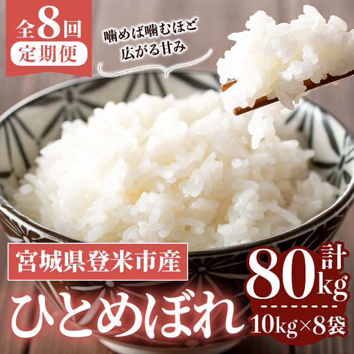 ≪令和7年産≫【8回定期便】ひとめぼれ 計80kg (10kg×8回配送) 登米市産 お米 おこめ 米 コメ 白米 ご飯 ごはん おにぎり お弁当 8か月 頒布会【登米ライスサービス株式会社】tm483