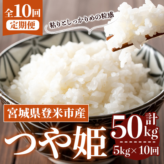 ≪令和7年産≫【10回定期便】つや姫 計50kg(5kg×10回配送) 登米市産 お米 おこめ 米 コメ 白米 ご飯 ごはん おにぎり お弁当 10か月 頒布会【登米ライスサービス株式会社】tm491