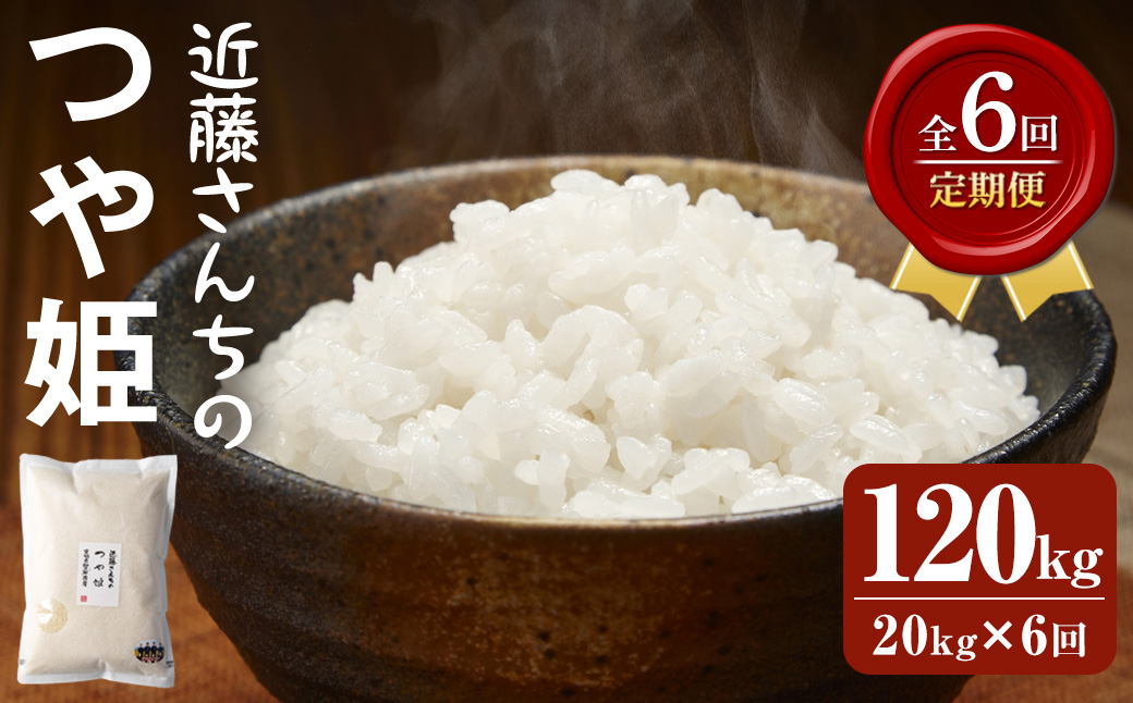 【6回定期便】≪令和7年産≫ つや姫 精米 計120kg(20kg×6回) 宮城県登米市産 お米 おこめ 米 コメ 白米 ご飯 ごはん おにぎり お弁当 6か月 頒布会【株式会社近藤農産】tm506