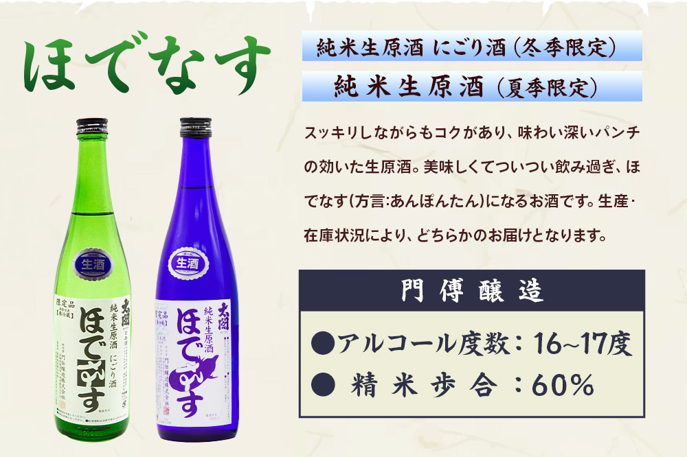 宮城・栗原の純米生原酒「ほでなす」720ml×3本