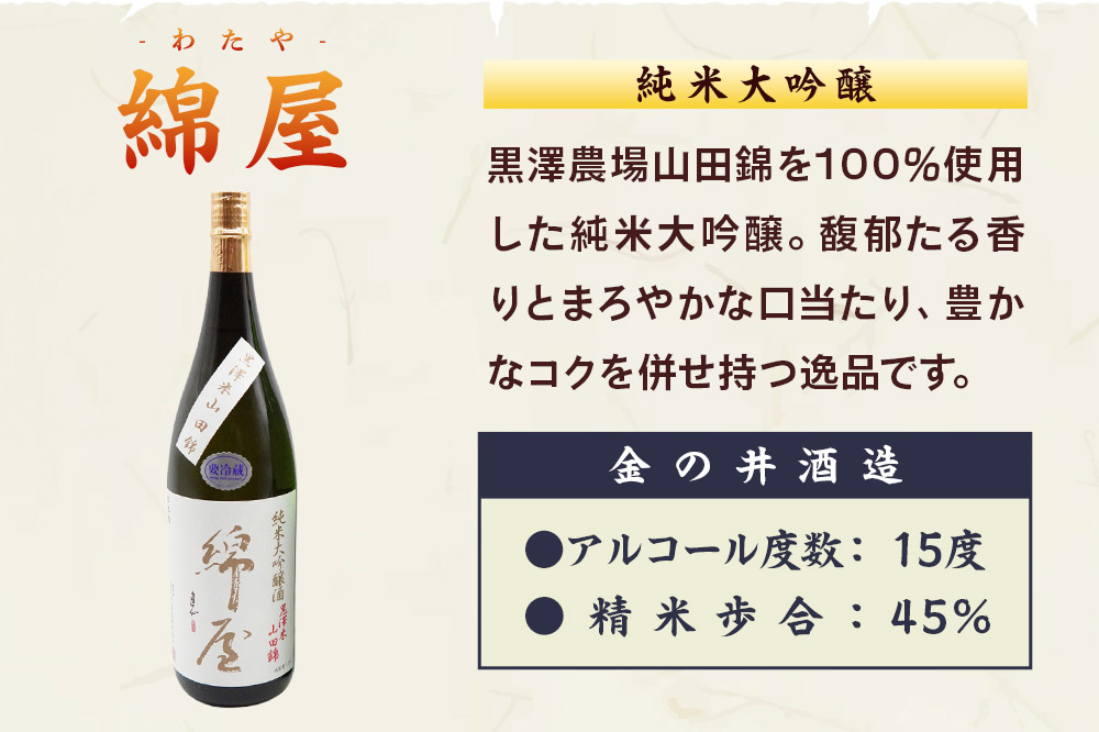 【日本酒・飲み比べセット】宮城・栗原3酒蔵の「綿屋・栗駒山・萩の鶴・日輪田」720ml×5本 純米大吟醸