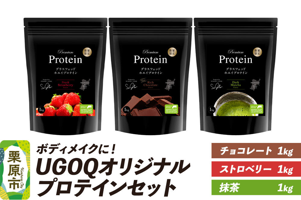 プロテイン ボディメイクに！ UGOQオリジナルプロテインセット 1kg×3個(3種各1個) [オリジナル プロテイン セット シェイプアップ 本格 美容 健康 体験 宮城県 栗原市 UGOQ]