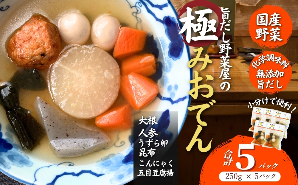 だし染み おでん ６種入 合計 5袋 ( 250g × 5袋） 国産野菜  常