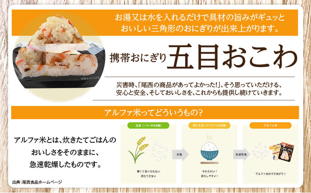 具材の旨みがぎゅっと詰まった｜尾西の携帯おにぎり 五目おこわ【50個入り】（非常食・保存食・アウトドアにも） 非常食 保存食 防災グッズ 防災 アルファ米 長期保存 おにぎり 尾西食品 キャンプ アウトドア 登山 ふるさと納税 非常食 送料無料
