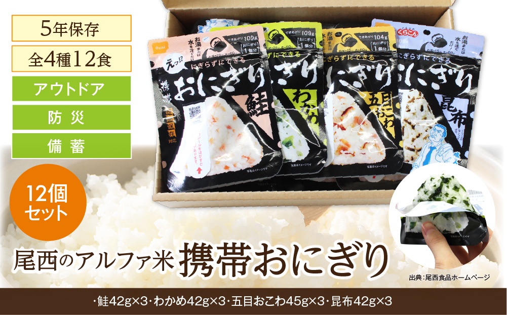 備えて安心、食べて満足｜尾西の携帯おにぎり【12個入り】（非常食・保存食・キャンプにも） 非常食 保存食 防災グッズ 防災 アルファ米 長期保存 おにぎり 尾西食品 キャンプ アウトドア 登山 ふるさと納税 非常食 送料無料