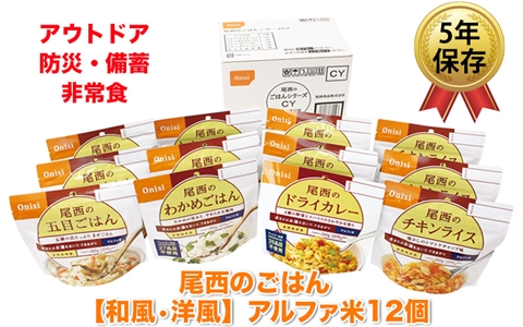 尾西のごはん【和風・洋風】アルファ米12個【アウトドア・防災・備蓄に】｜非常食 保存食 防災グッズ 防災 防災食 アルファ米 長期保存 ご飯 尾西食品 キャンプ アウトドア 登山 ふるさと納税 非常食 送料無料