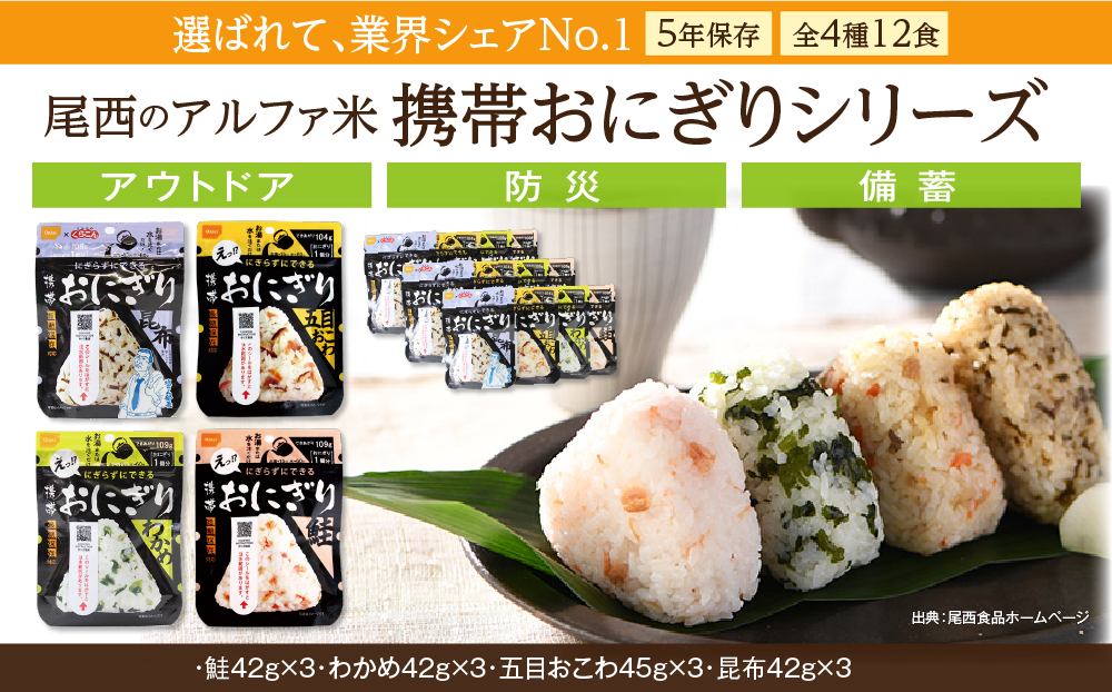 備えて安心、食べて満足｜尾西の携帯おにぎり【12個入り】（非常食・保存食・キャンプにも） 非常食 保存食 防災グッズ 防災 アルファ米 長期保存 おにぎり 尾西食品 キャンプ アウトドア 登山 ふるさと納税 非常食 送料無料
