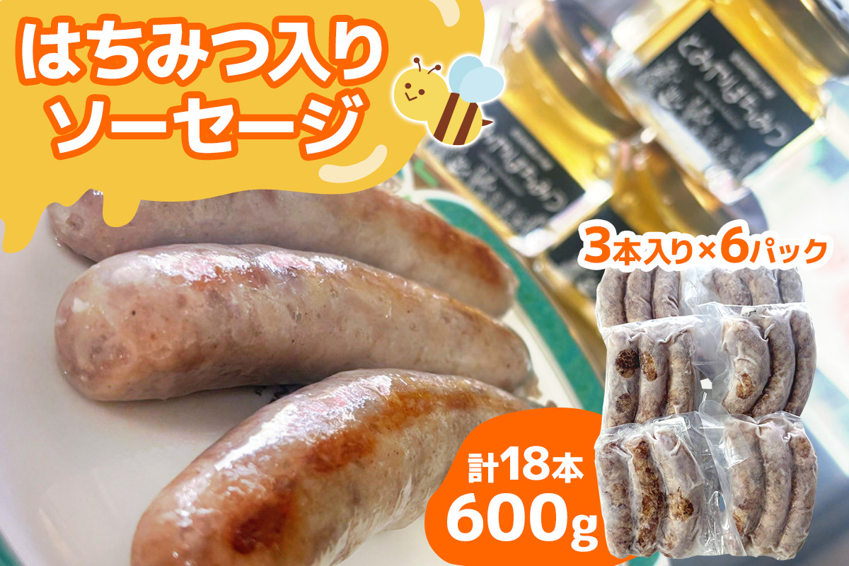 はちみつ入り ソーセージ《計18本／600g》3本 (100g) 入り×6パック｜国産 ソーセージ そーせーじ ウインナー パック 小分け 冷凍 肉 豚肉 焼肉 おつまみ バーベキュー はちみつ ハチミツ 蜂蜜 オリジナル [0295]