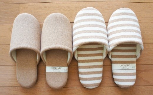 オーガニックコットンソフトスリッパ　M（約24cm）・Lサイズ（約27cm）2足セット　【04301-0351】