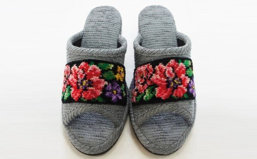 シェニーモール織ヒールスリッパ（約23.5cmまで）＜カラー：グレー＞　【04301-0364】