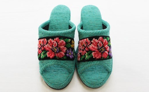 シェニーモール織ヒールスリッパ（約23.5cmまで）＜カラー：グリーン＞　【04301-0364】