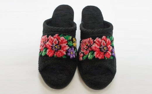 シェニーモール織ヒールスリッパ（約23.5cmまで）＜カラー：ブラック＞　【04301-0364】