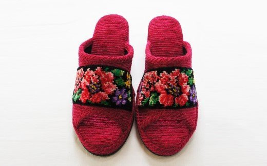 シェニーモール織ヒールスリッパ（約23.5cmまで）＜カラー：レッド＞　【04301-0364】