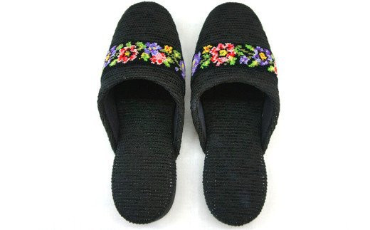 シェニールモール織吊込スリッパ（約25cmまで）＜カラー：ブラック＞　【04301-0365】