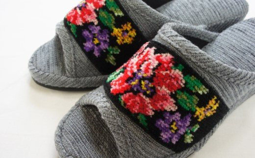 シェニーモール織ヒールスリッパ（約23.5cmまで）＜カラー：グレー＞　【04301-0364】