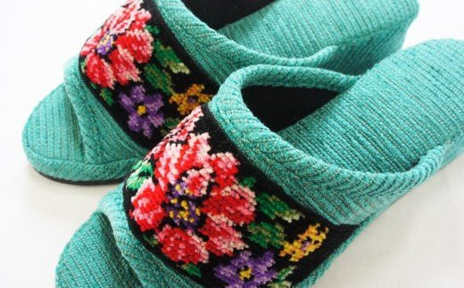 シェニーモール織ヒールスリッパ（約23.5cmまで）＜カラー：グリーン＞　【04301-0364】