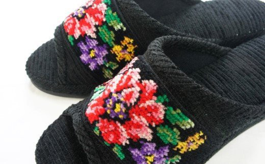 シェニーモール織ヒールスリッパ（約23.5cmまで）＜カラー：ブラック＞　【04301-0364】