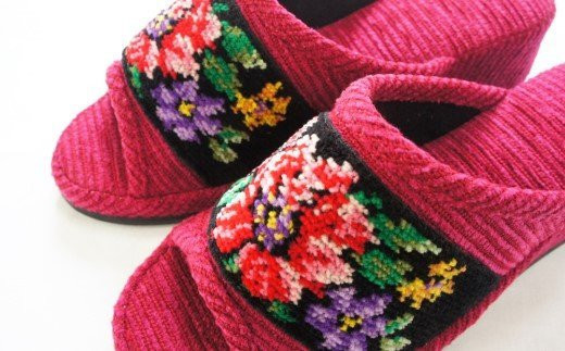 シェニーモール織ヒールスリッパ（約23.5cmまで）＜カラー：レッド＞　【04301-0364】