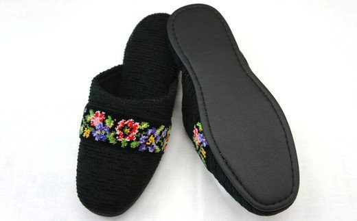 シェニールモール織吊込スリッパ（約25cmまで）＜カラー：ブラック＞　【04301-0365】