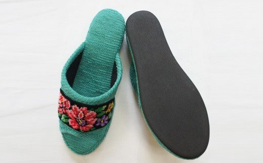 シェニーモール織ヒールスリッパ（約23.5cmまで）＜カラー：グリーン＞　【04301-0364】