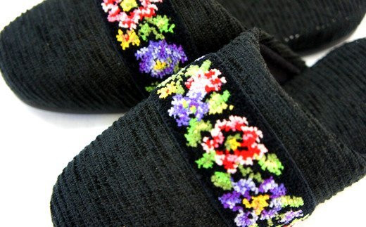 シェニールモール織吊込スリッパ（約25cmまで）＜カラー：ブラック＞　【04301-0365】