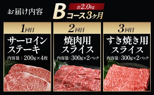 【毎月定期便】「A5仙台牛Bコース」 ステーキ・焼肉・すき焼き 全3回　【04301-0857】
