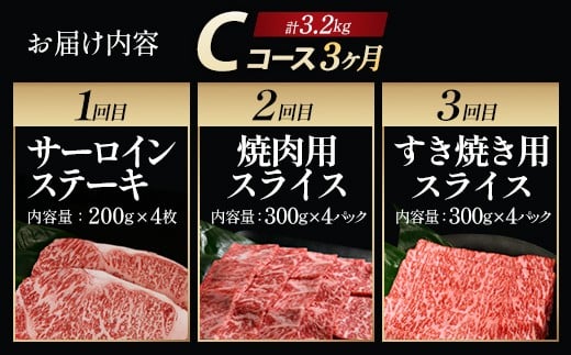 【毎月定期便】「A5仙台牛Cコース」 ステーキ・焼肉・すき焼き 全3回　【04301-0858】