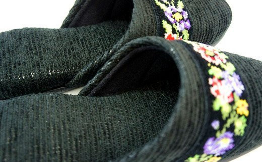 シェニールモール織吊込スリッパ（約25cmまで）＜カラー：ブラック＞　【04301-0365】