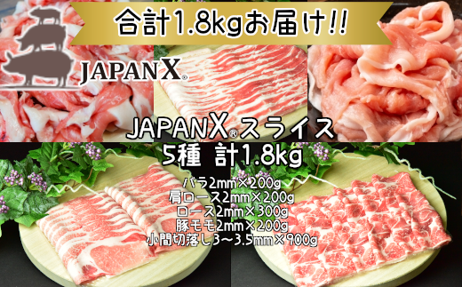 JAPAN X5種スライスセット1.8kg 【真空パック・ロース・肩ロース・バラ・モモ・小間】　【04301-0543】