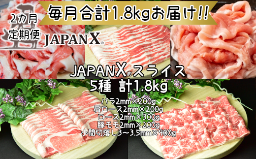 【定期便2か月】JAPAN X5種スライスセット1.8kg 【真空パック・ロース・肩ロース・バラ・モモ・小間】　【04301-0549】