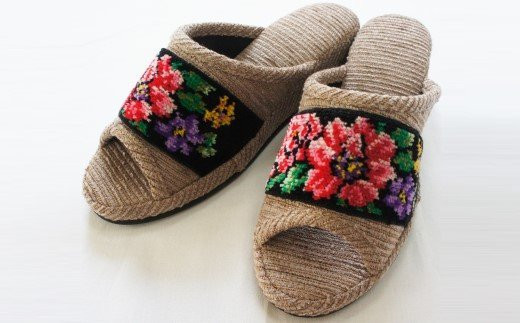 シェニーモール織ヒールスリッパ（約23.5cmまで）＜カラー：ベージュ＞　【04301-0364】