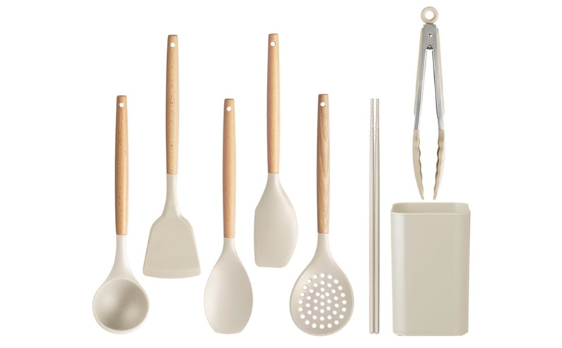 調理器具 キッチンツール7点＋スタンドセット KT-7SS グレージュ キッチンツール セット シリコン 吊り下げ おしゃれ 木製 スタンド 収納 7点 スタンド アイリスオーヤマ 調理道具 キッチン フライ返し おたま ヘラ トング