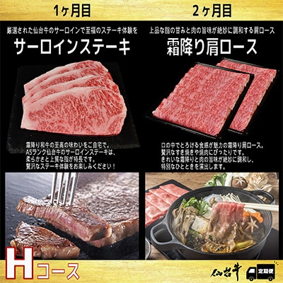 【毎月定期便】A5等級仙台牛【最高等級黒毛和牛Hコース】ステーキ・すき焼き・切り落とし・モモ 全4回【配送不可地域：離島】