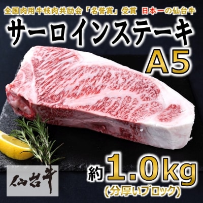 【A5仙台牛】サーロインステーキ ブロック 約1.0kg(約1000g×1)【配送不可地域：離島】
