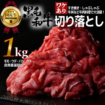 【訳あり】宮城県産黒毛和牛 1.0kg(500g×2)部位厳選切り落とし すき焼き・しゃぶしゃぶ用【配送不可地域：離島】
