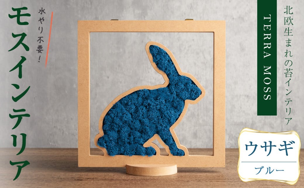モスインテリア「ウサギ」(ブルー) ＜横200mm・高さ200mm・幅15mm＞ 観葉植物  苔 コケ テラモス インテリア 植物 【結び】 sh029-E