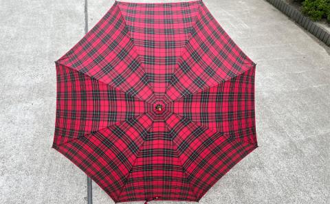 【 かさ 】高級雨傘 格子柄 駒取り 58cm［赤色］（共袋付）男女共用 1本