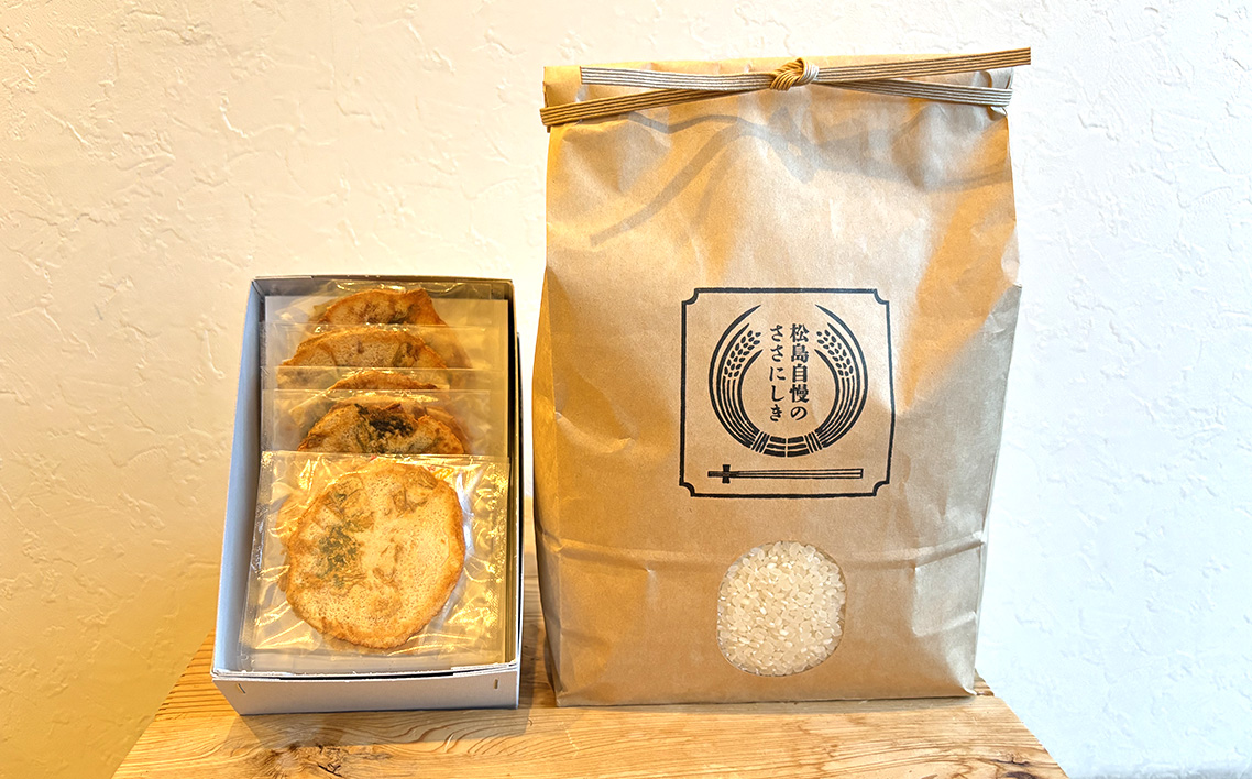 宮城県松島町産ササニシキ3kg、小さなカキとコメと10枚入りセット