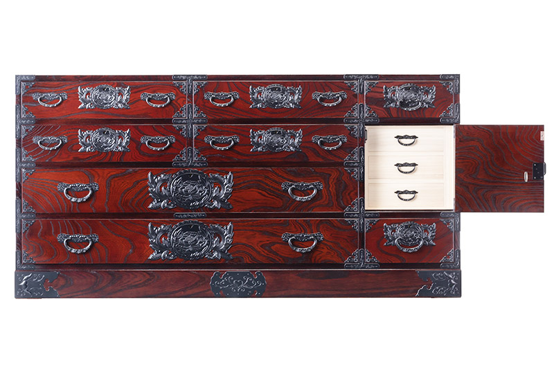 仙台箪笥 五尺横長箪笥75 拭き漆塗り (申込書返送後、1ヶ月～6ヶ月程度でお届け)