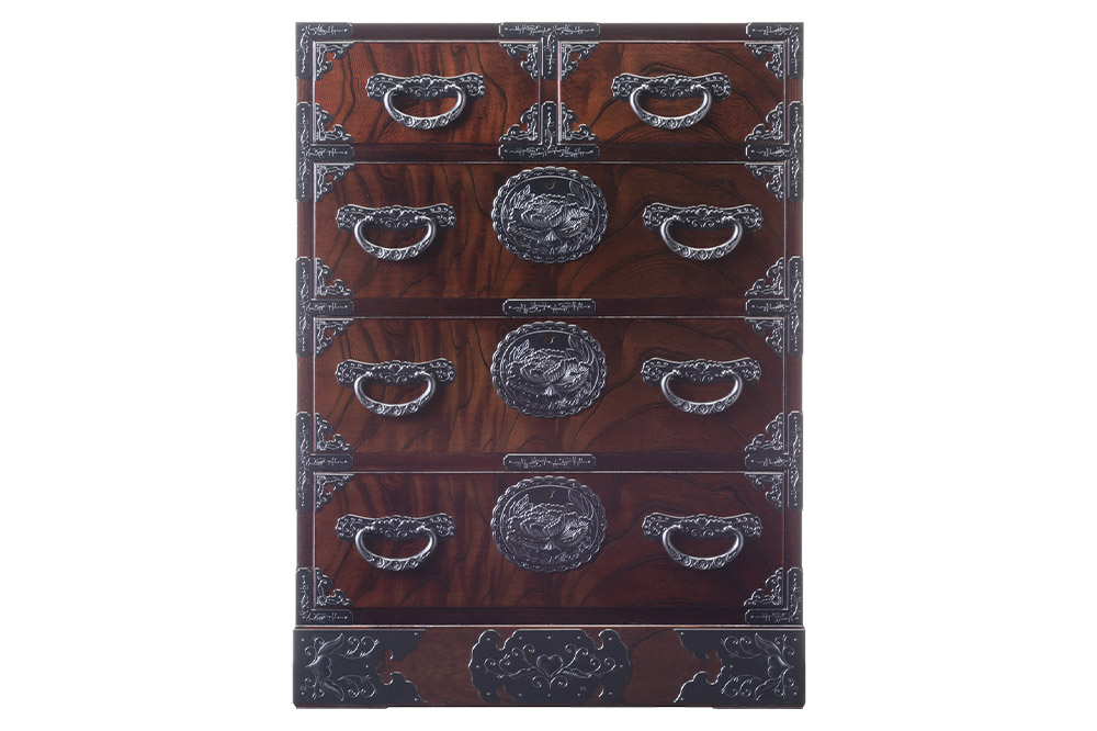 仙台箪笥 五ツ抽箪笥 拭き漆塗り (申込書返送後、1ヶ月～6ヶ月程度でお届け)