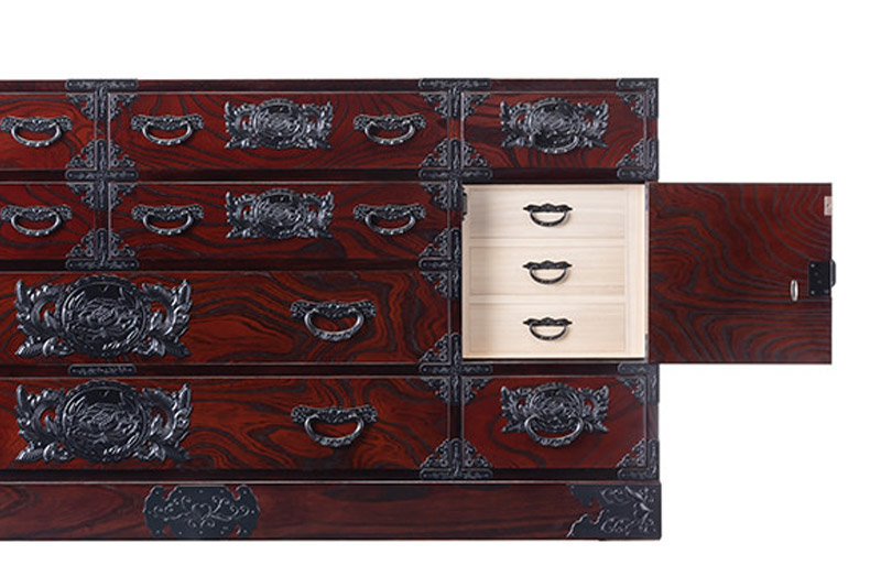 仙台箪笥 五尺横長箪笥75 朱色漆塗り KEB-12 （お申込書返送後3ヶ月～8ヶ月以内でお届け） 欅産業 たんす 家具 収納 インテリア