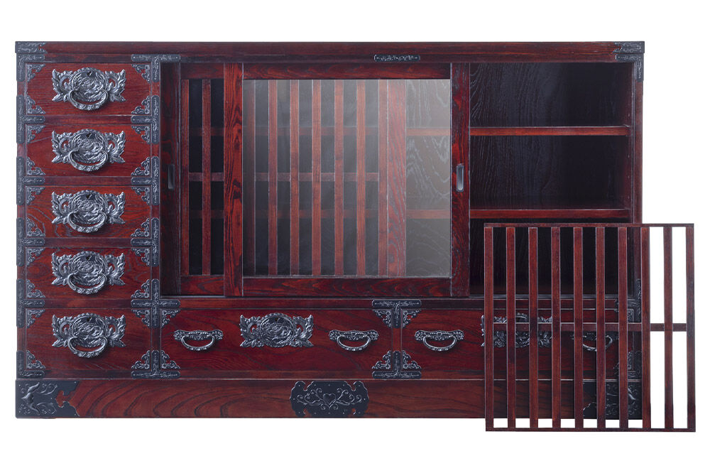 仙台箪笥 五尺水屋サイドボード 拭き漆塗り (申込書返送後、1ヶ月～6ヶ月程度でお届け) 欅産業 職人 おすすめ 船箪笥 [インテリア タンス 収納 家具 和 モダン 高級 和箪笥 小箪笥 伝統 工芸品 仏壇 仏具 神具 飾り棚 欅 漆塗 彫金 金具 装飾 仙台箪笥 船箪笥 舟箪笥 宮城 利府 欅産業]