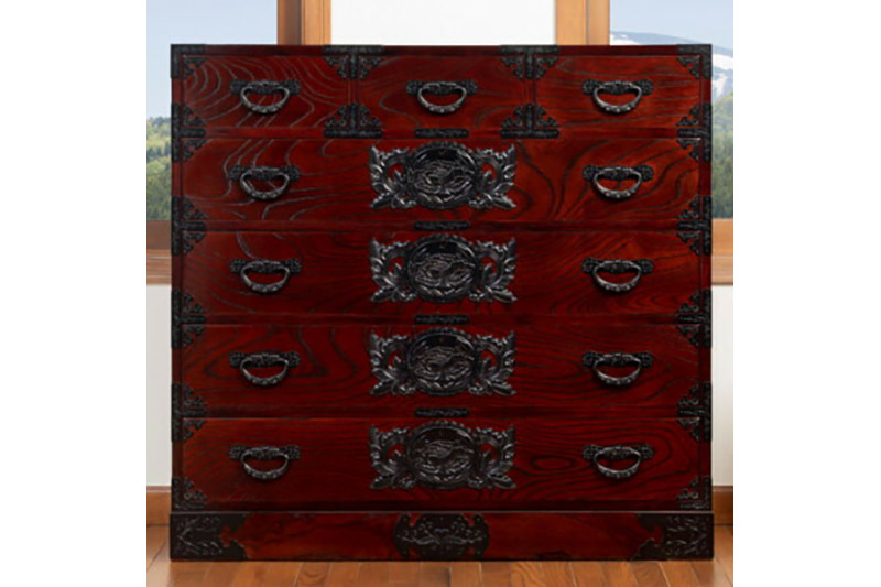 仙台箪笥 三.五尺七ツ抽箪笥 拭き漆塗り (申込書返送後、1ヶ月～6ヶ月程度でお届け)