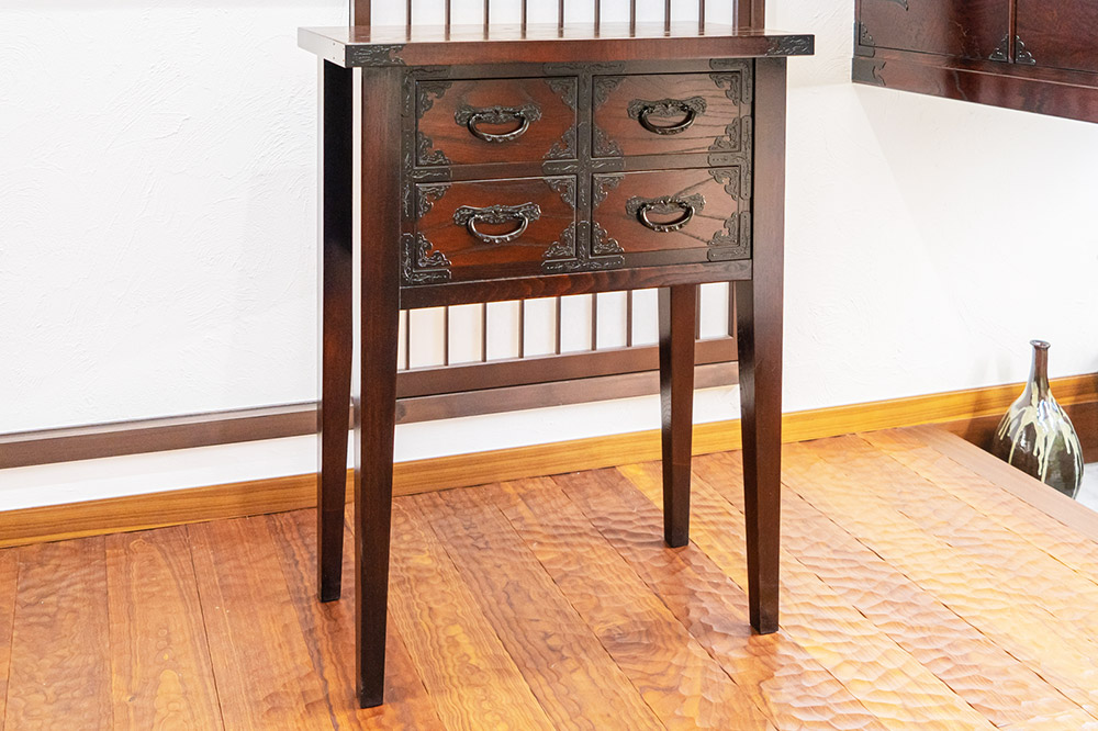 仙台箪笥 四ツ抽コンソール85 拭き漆塗り (申込書返送後、1ヶ月～6ヶ月程度でお届け)