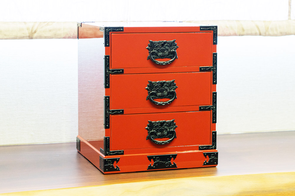 仙台箪笥 小抽箪笥 朱色漆塗り