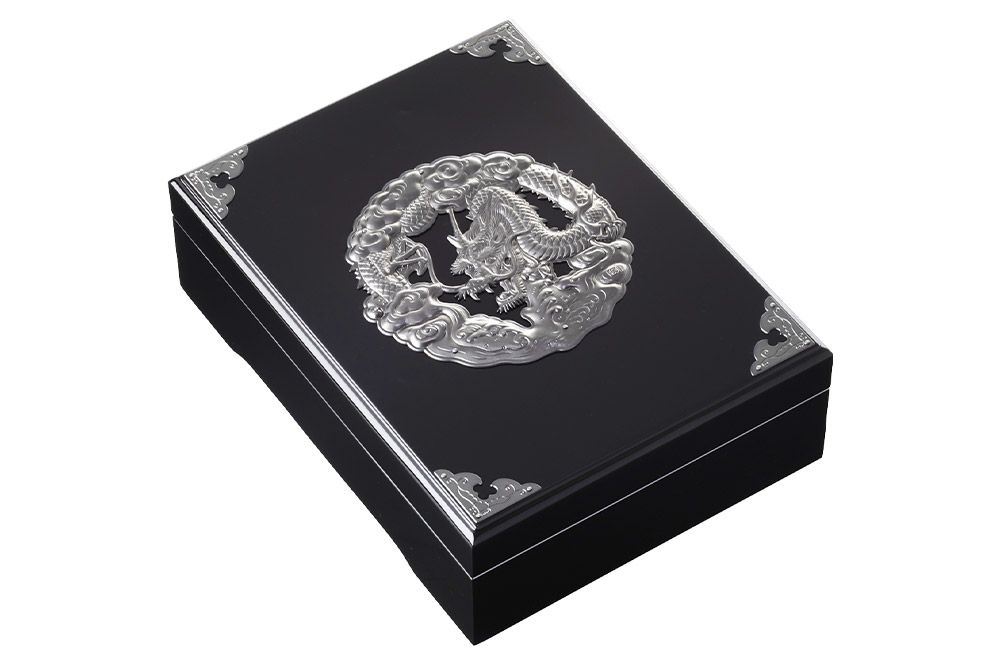 仙台箪笥 文箱 黒呂漆塗り 竜金具