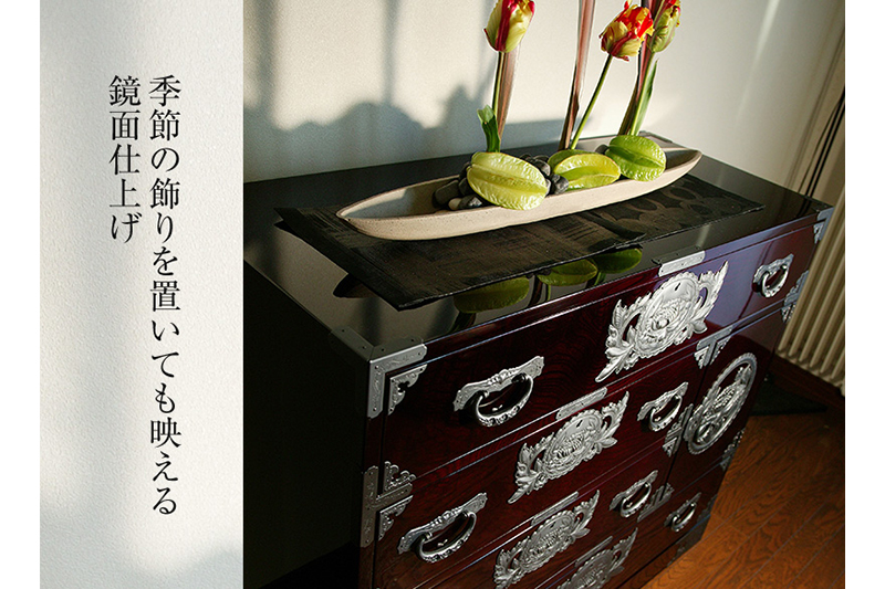 仙台箪笥 用箪笥 木地呂漆塗り (申込書返送後、3ヶ月～8ヶ月程度でお届け)