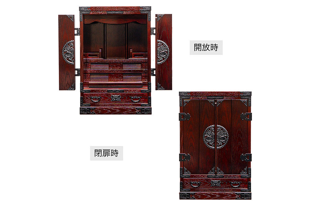 仙台箪笥 仙台仏壇23号 中3段 拭き漆調ウレタン塗装 KH-314 （申込書返送後、1ヶ月～6ヶ月程度でお届け） 欅産業 職人 おすすめ 船箪笥 [インテリア タンス 収納 家具 和 モダン 高級 和箪笥 小箪笥 伝統 工芸品 仏壇 仏具 神具 飾り棚 欅 漆塗 彫金 金具 装飾 仙台箪笥 船箪笥 舟箪笥 宮城 利府 欅産業]