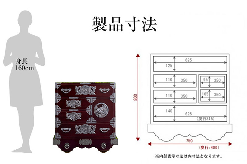 仙台箪笥 中型車箪笥 朱色漆塗り KEB-18 （お申込書返送後3ヶ月～8ヶ月以内でお届け） 欅産業 たんす 家具 収納 インテリア
